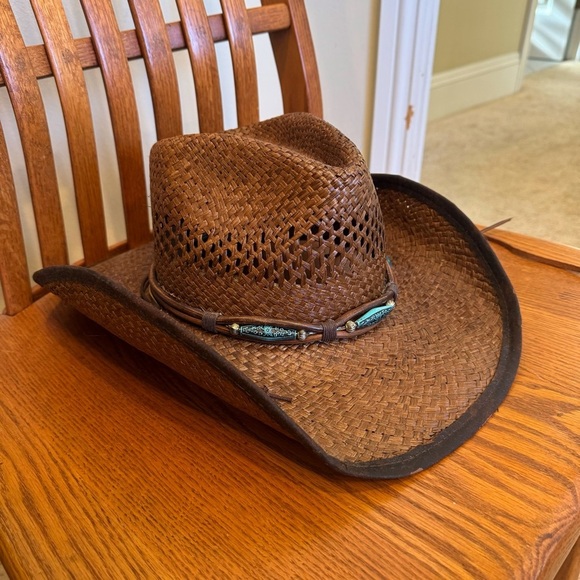 Austin Western Straw Cowboy Hat, Dark Burnout Tan, 12” Head Circumference - Picture 3 of 12